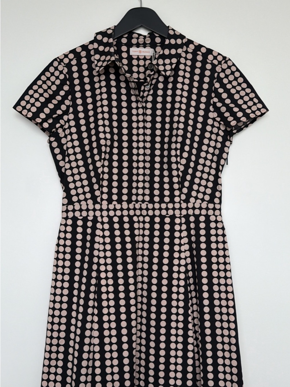 Tory Burch Black Shirt Dress with Blush Polka Dots